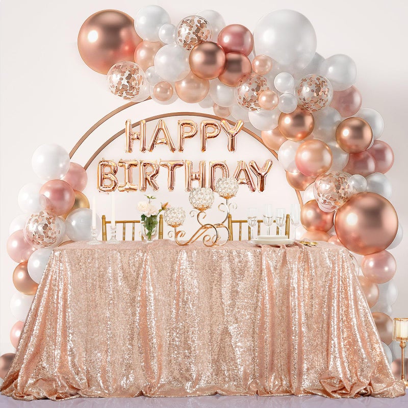 B.Cool B-COOL Glitter Table Cloth for Party Tablecloths Sequin Tablecloth Square Rose Gold Sequin Table Linens Glitter Tablecloth Sparkly Wedding Table Cloth 90x90 Inch - Image 1